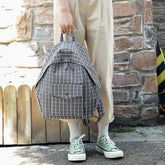 Gitter-Plaid-College-Rucksack im koreanischen Stil mit Reißverschluss